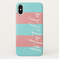 Pink Aqua Stripe Personalized Name