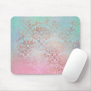Pink Aqua Vintage Marble Design Mouse Pad