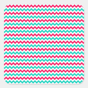 Pink, Aqua, White Chevron Striped Square Sticker