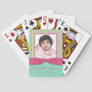 Pink Aqua Yellow Green Striped Photo Playing Cards