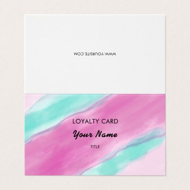 Pink Aquamarine Watercolor Professional Loyalty Business Card (Outside Unfolded)