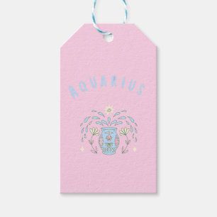 Pink Aquarius, zodiac, star sign print Gift Tags
