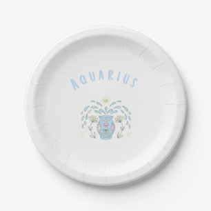 Pink Aquarius, zodiac, star sign print  Paper Plate