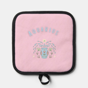 Pink Aquarius, zodiac, star sign print Pot Holder