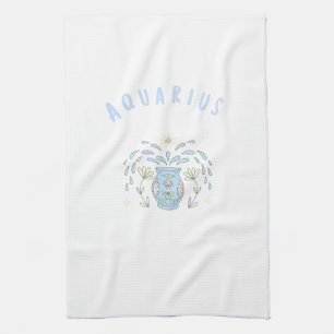 Pink Aquarius, zodiac, star sign print Tea Towel