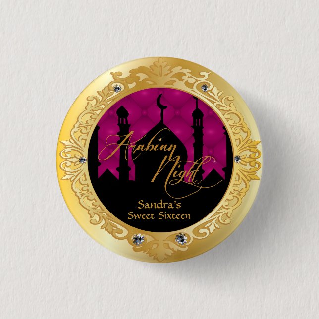 Pink Arabain Nights Party, 1 Inch Round Button (Front)