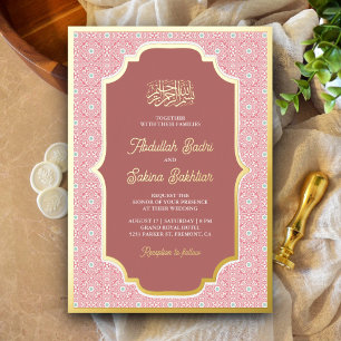 Pink Arabesque Pattern Muslim Wedding Gold