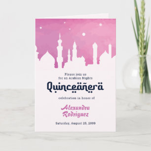 Pink Arabian Nights Watercolor Quinceañera Invitation