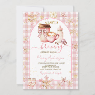 Pink Arch Gingham Baby Is Brewing Baby Shower Invitation