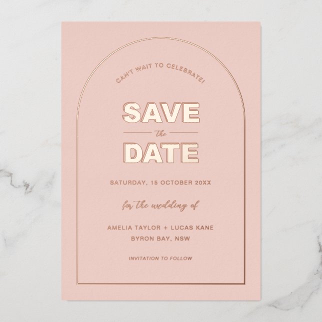 Pink Arch Modern Bold Type Text Save The Date  (Front)