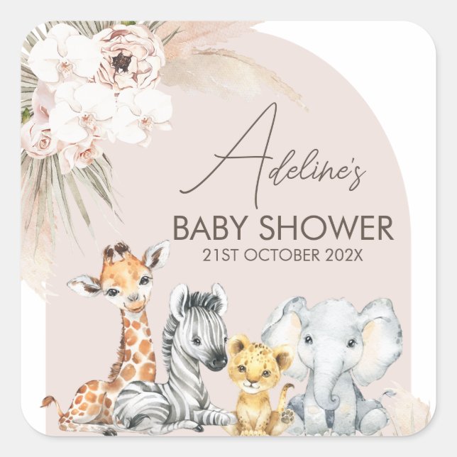 Pink Arch Safari Wild One Baby Shower  Square Sticker (Front)