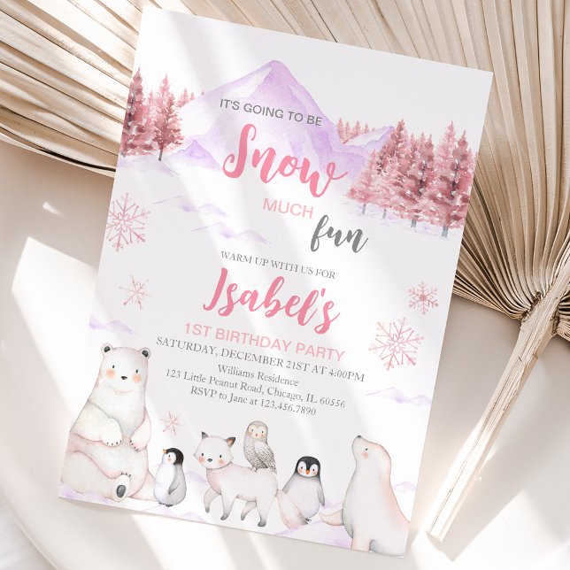 Pink Arctic Animals Birthday Invitation (Creator Uploaded)