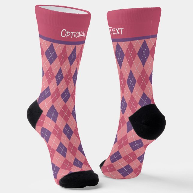 Pink Argyle - Cosy Knit Look Print - add name to Socks (Angled)