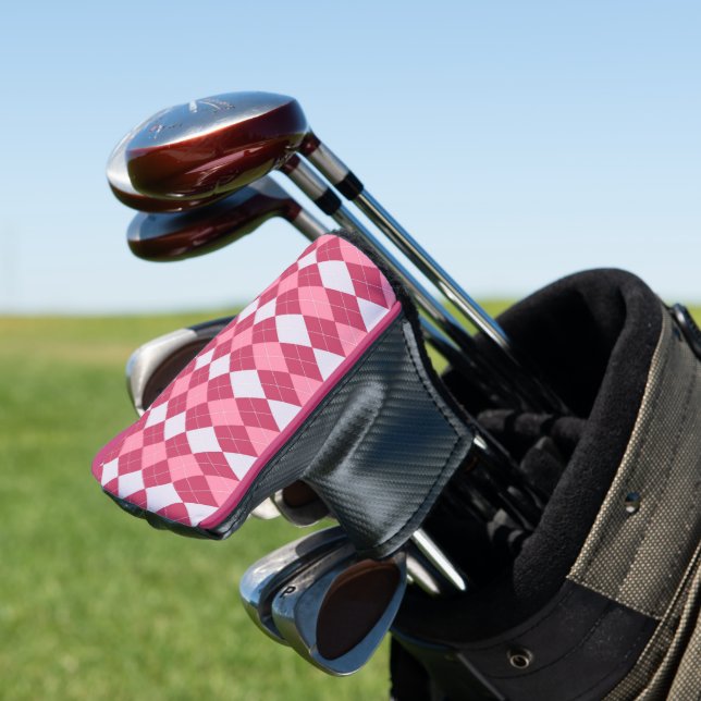 Pink Argyle Golf Head Cover (In Situ)