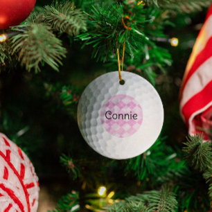 Pink Argyle Golf Lover Personalized Metal Tree Decoration