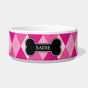Pink Argyle Pattern With Black Bone And Name