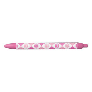 Pink Argyle Paw Print Pattern Black Ink Pen