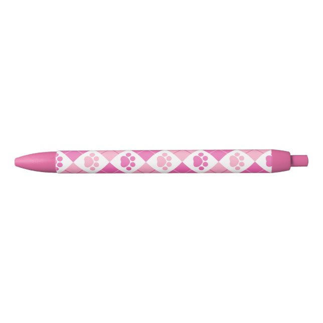 Pink Argyle Paw Print Pattern Black Ink Pen (Front)
