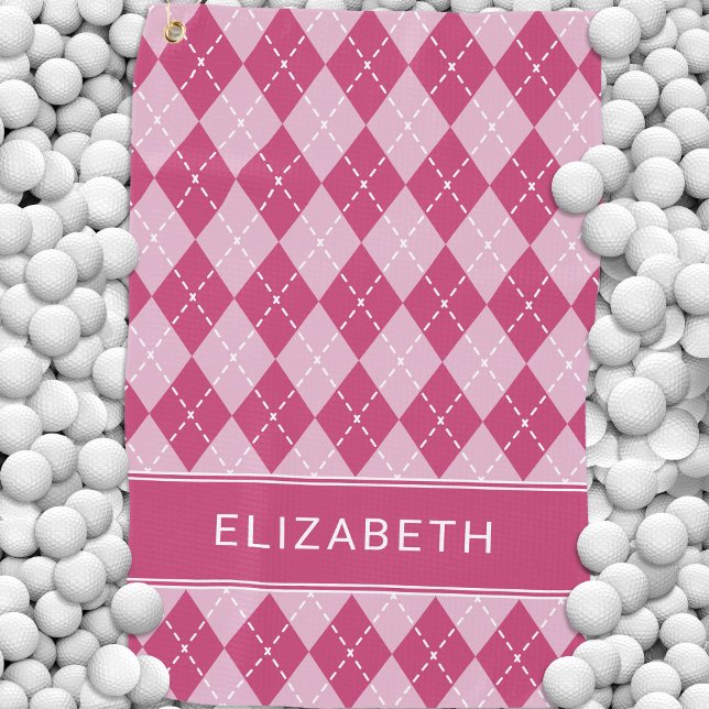 Pink Argyle Plaid Custom Monogram Name Classic Golf Towel (Pink Argyle Plaid Custom Monogram Name Classic Golf Towel)