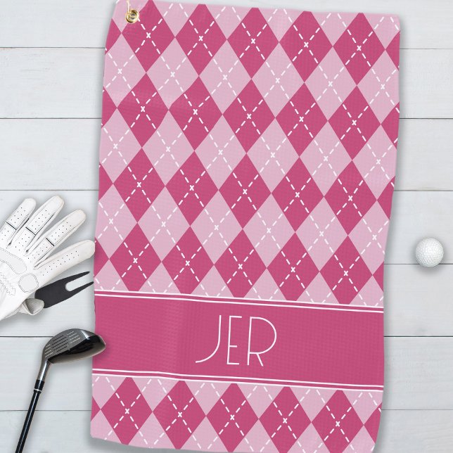 Pink Argyle Plaid Monogram Initials  Golf Towel (Pink Argyle Plaid Custom Monogram Initials Classic Golf Towel)