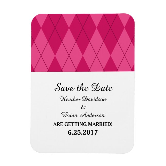 Pink Argyle Save the Date Flexi Magnet (Vertical)