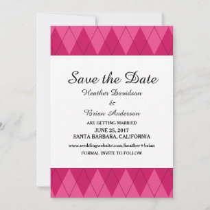 Pink Argyle Save the Date Invite