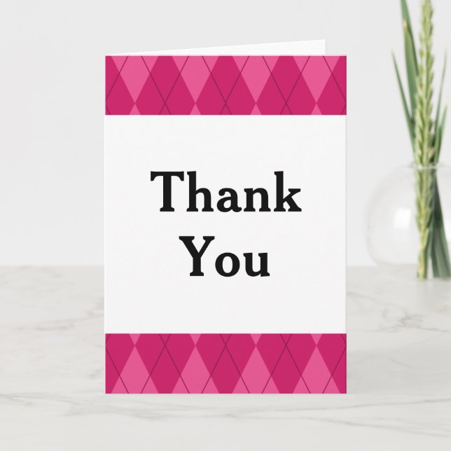 Pink Argyle Thank You Card (Front)