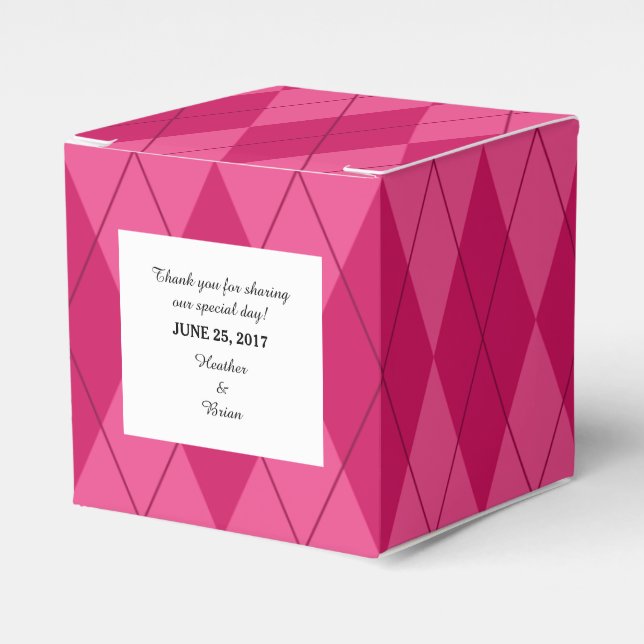 Pink Argyle Wedding Favour Boxes (Front Side)