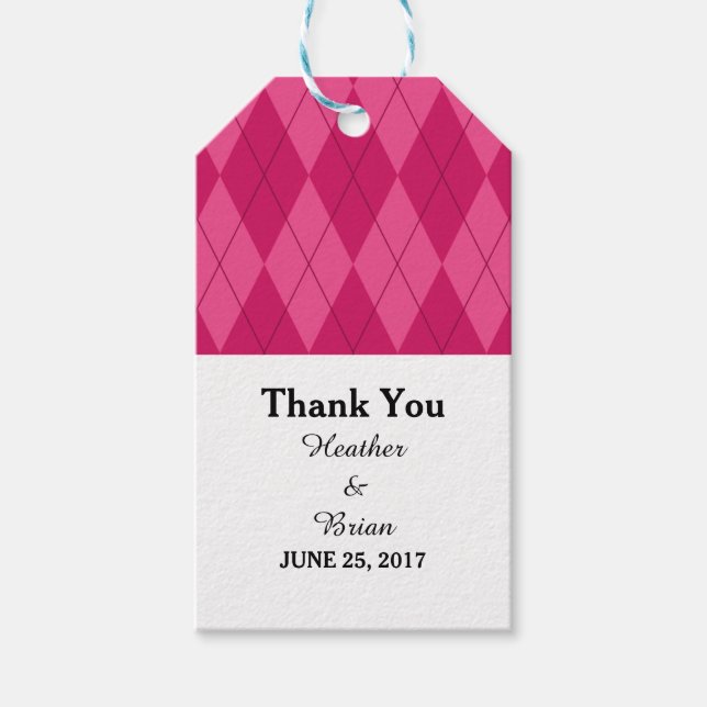 Pink Argyle Wedding Gift Tag (Front)