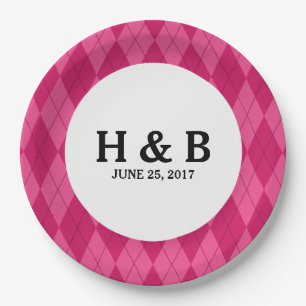 Pink Argyle Wedding Paper Plates