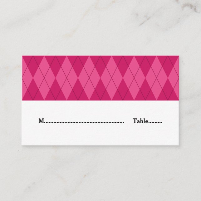 Pink Argyle Wedding Place Card (Front)