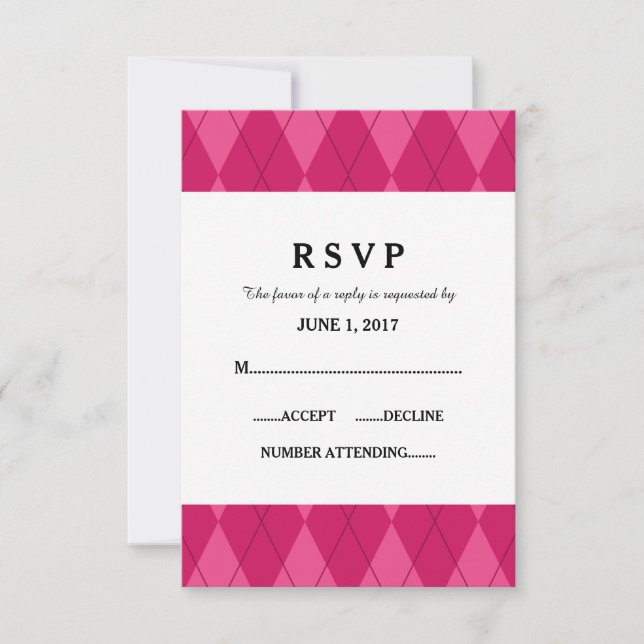 Pink Argyle Wedding Response Card (Front)