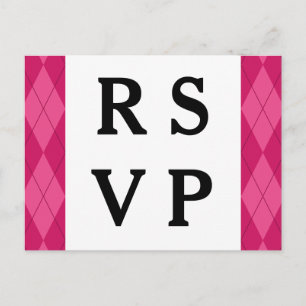 Pink Argyle Wedding Response Postcard