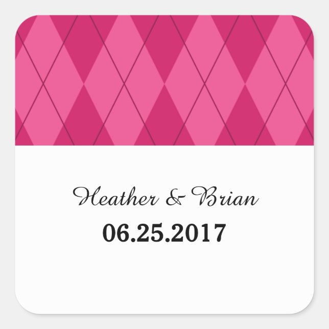 Pink Argyle Wedding Stickers (Front)