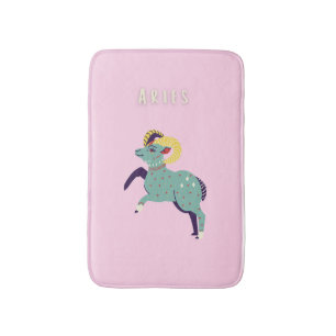Pink Aries, zodiac, star sign print Bath Mat