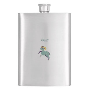 Pink Aries, zodiac, star sign print Hip Flask