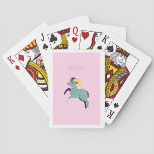 Pink Aries, zodiac, star sign print Playing Cards