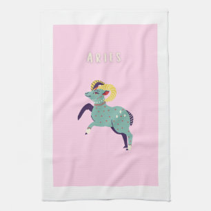 Pink Aries, zodiac, star sign print Tea Towel