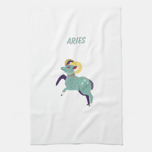 Pink Aries, zodiac, star sign print Tea Towel
