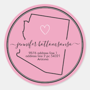 Pink Arizona return address Signature heart Classic Round Sticker