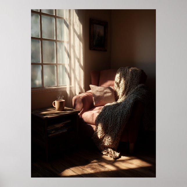 Pink Armchair Sunlit Corner Poster (Front)