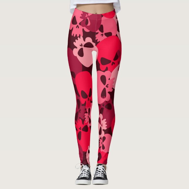 Pink Army Skull Camouflage Pattern Allover Leggins Leggings (Front)