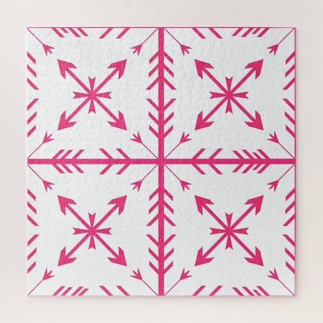Pink arrows pattern on white jigsaw puzzle (Vertical)
