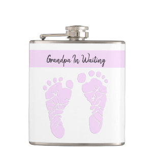 Pink Art Baby Footprints Grandpa To Be Pregnancy Hip Flask