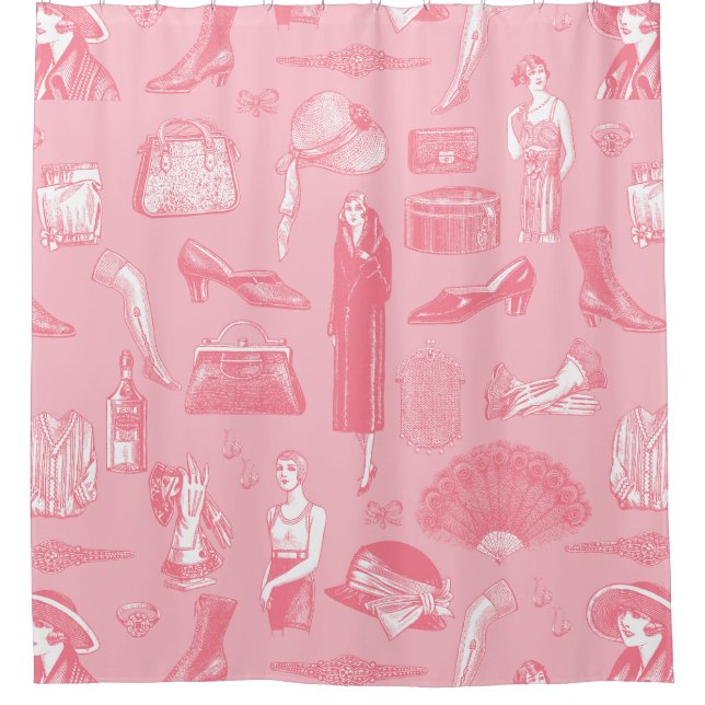 pink art deco 1920s flapper glamour feminine  shower curtain (Front)