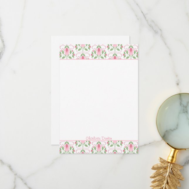 Pink Art Deco Baby Shower Thank You Notes (Front/Back In Situ)