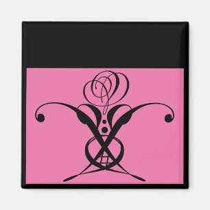 Pink Art Deco Black Flourish Rose Magnet