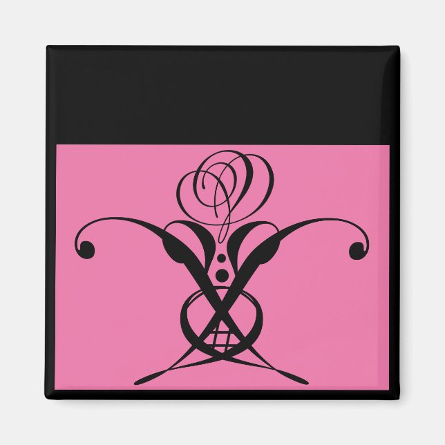 Pink Art Deco Black Flourish Rose Magnet (Front)