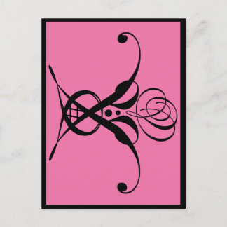 Pink Art Deco Black Flourish Rose Postcard