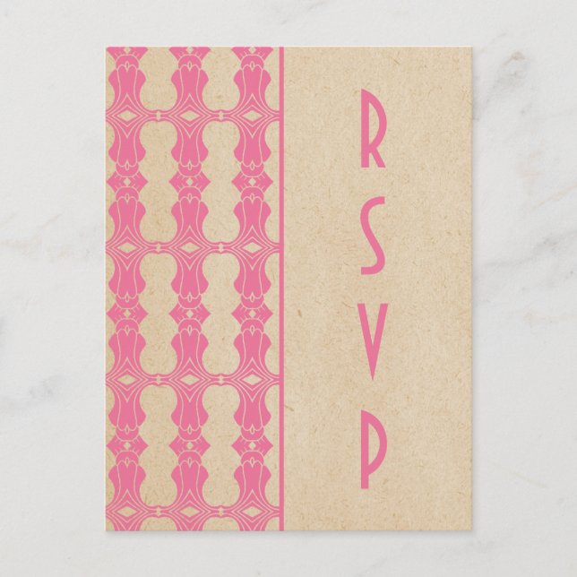Pink Art Deco Border RSVP Postcard (Front)